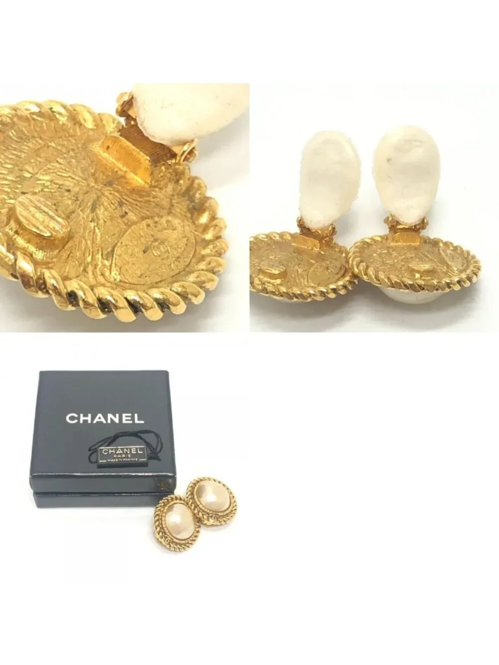 Chanel Earrings CC Logo Metal Gold
